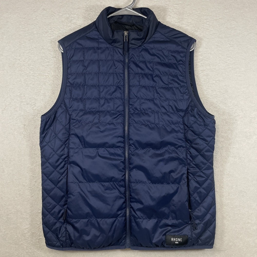 Rhone Men's Medium Flagstone Quilted Vest Zipped Pockets Navy Blue Style 100485